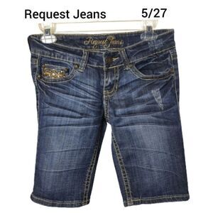 Women's Bermuda Shorts Stretch Denim Distressed Embellished Jean Shorts 5/27"